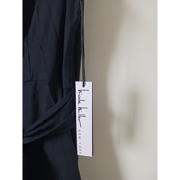 Nicole Miller Linen Blend Maxi Dress Belted Lined Sleeveless Black XS - Picture 5 of 11